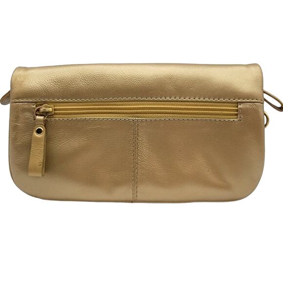 iLi New York Gold Leather Leopard Print Interior Foldover Clutch Handbag - Picture 2 of 6